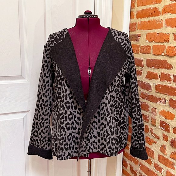 NWOT Jones New York Reversible Leopard Print & Black Wool Felt Jacket - Picture 1 of 11